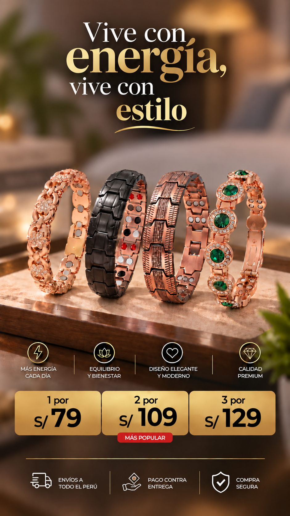 PULSERAS MAGNETICAS DE COBRE PURO E IMANES 3500 GAUSS